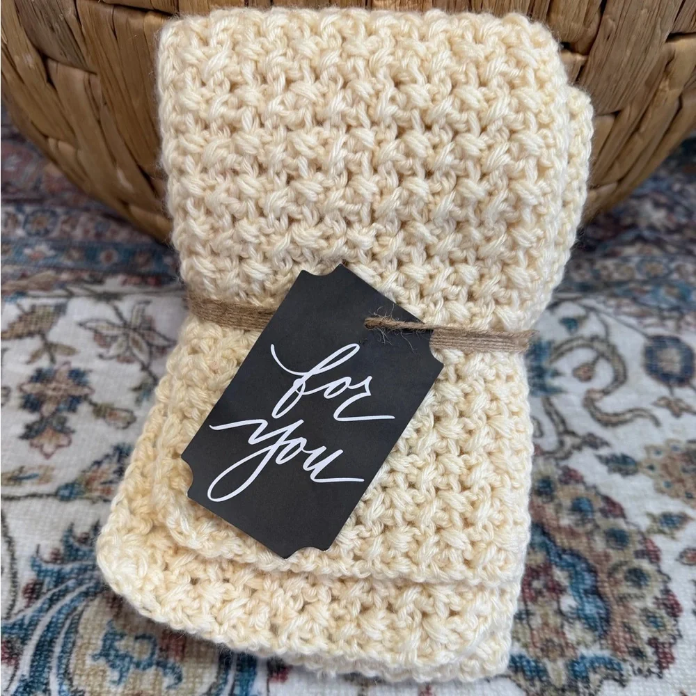Vintage Handmade Cream Crochet Long Knit Scarf 71-73” Long Gift Wrapped